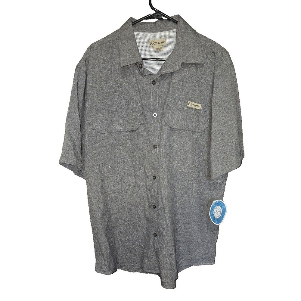 RealTree Fishing Light Gray Short Sleeve Vented Button Up Shirt Size Large NWT
